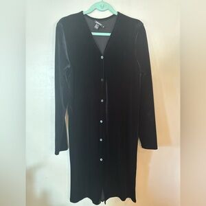 DKNY Black Long Sleeve Velvet Dress Holiday Preppy Classic 90s Y2K Witchy